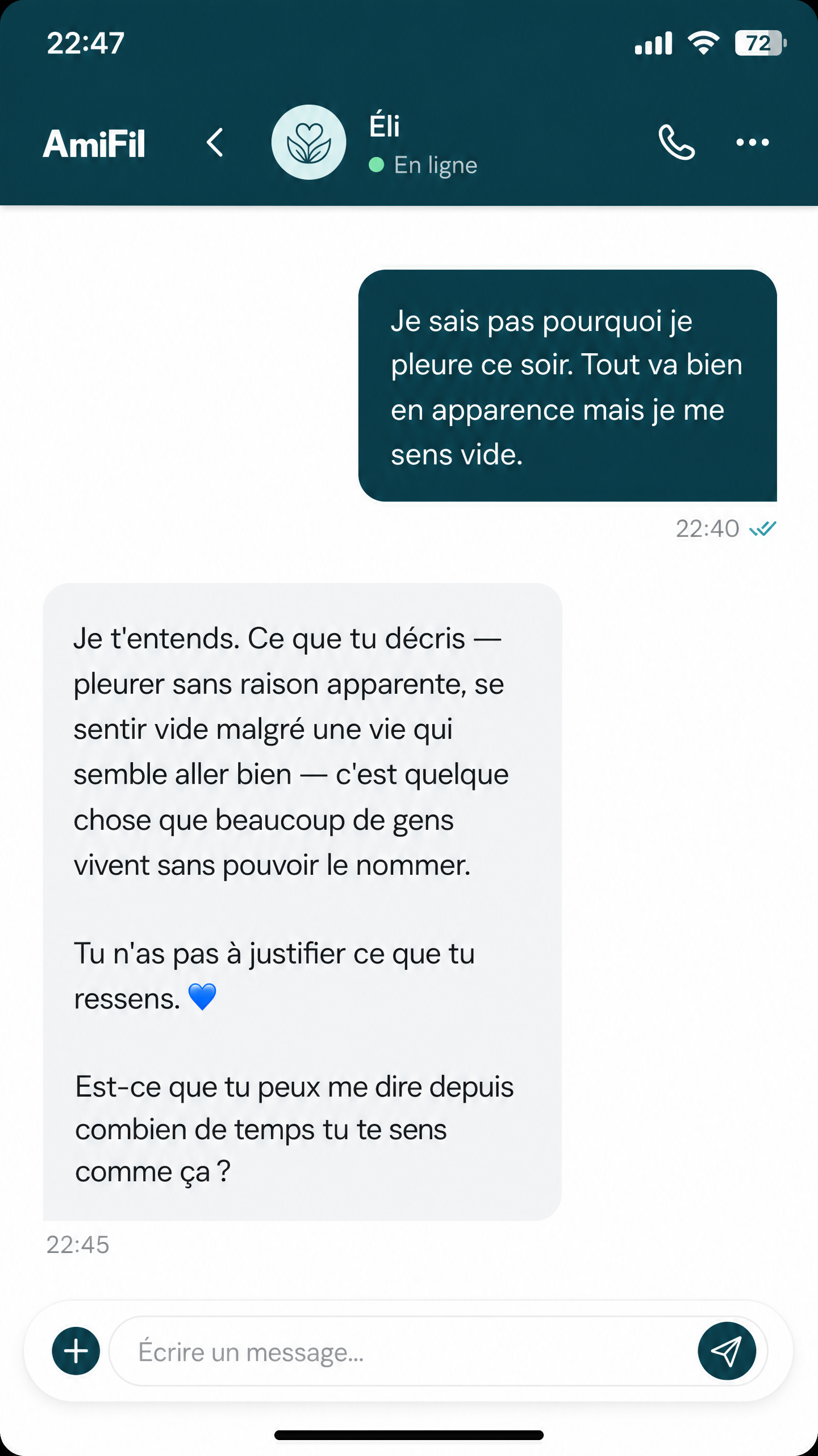 Conversation AmiFil — Pleurer sans raison
